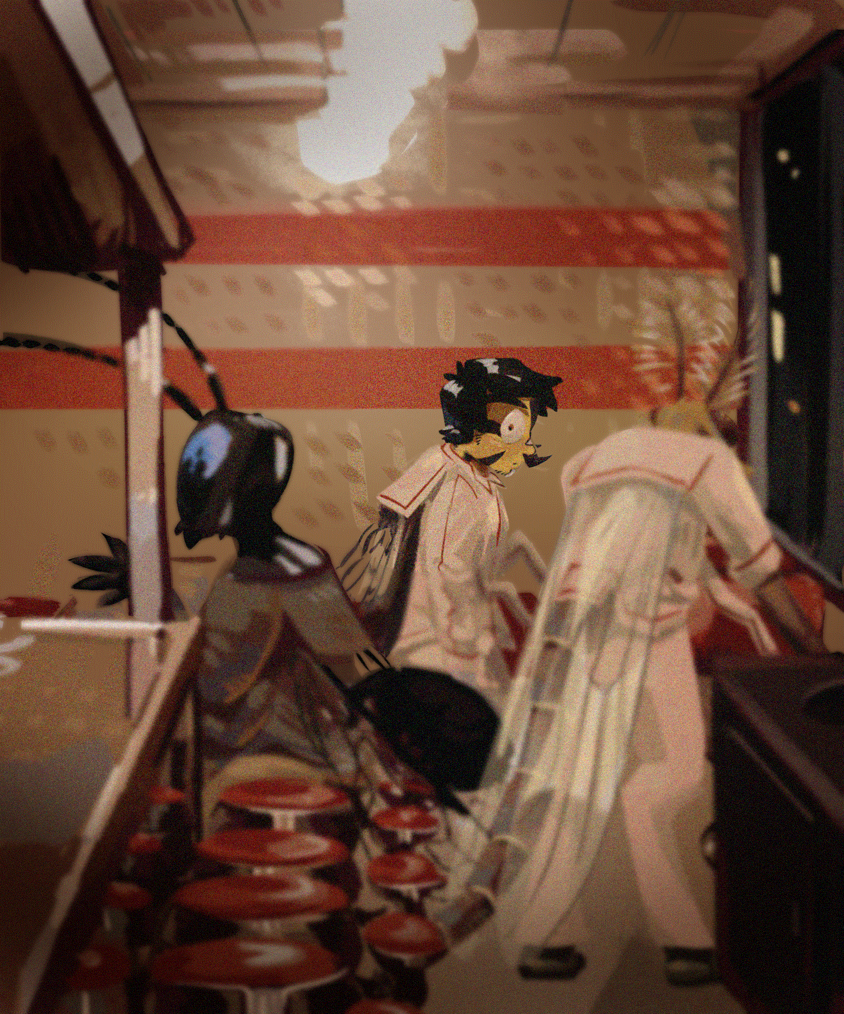 Jason Hoang working in his family's insect-centric fast food chain. He is zoning out.